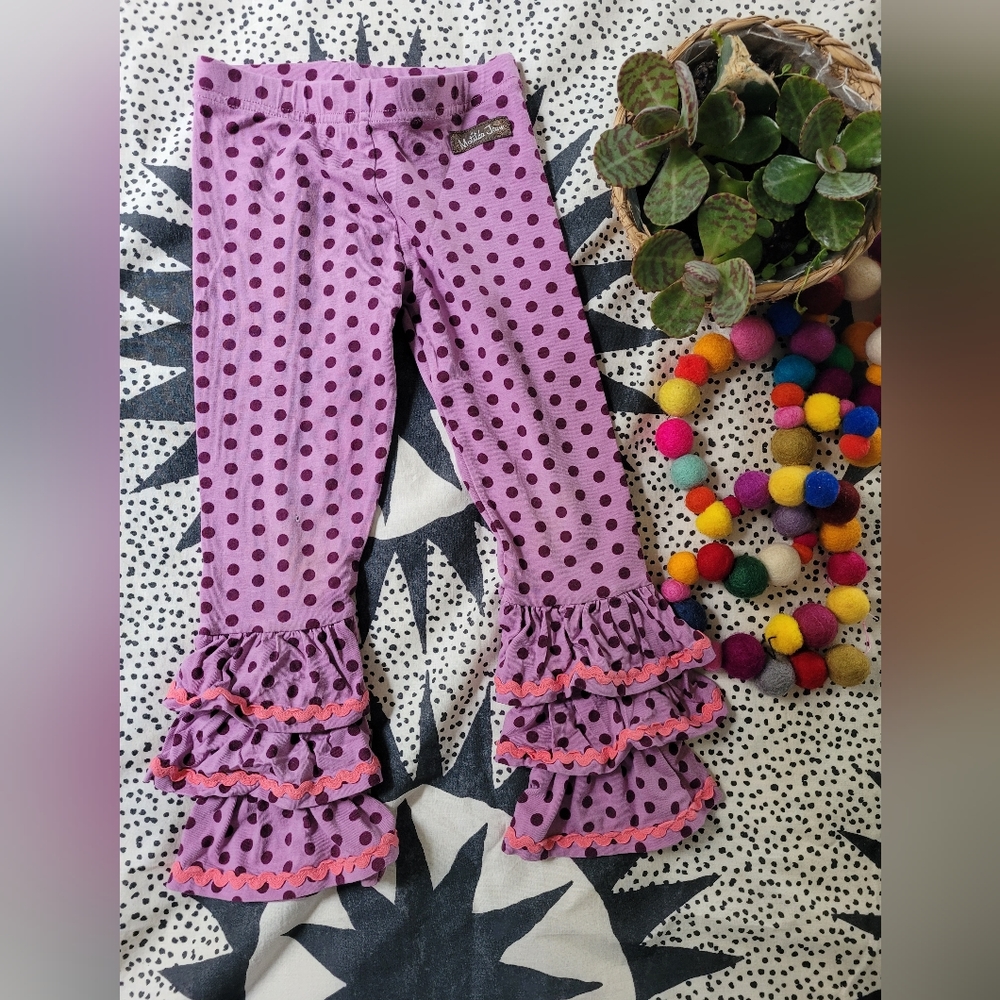 Purple polka Dot flare ruffle Matilda Jane pants/Leggings